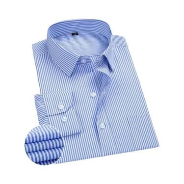 Imagem de Camisa Social Masculina De Manga Longa Antirrugas Listrada Cor Sólida 