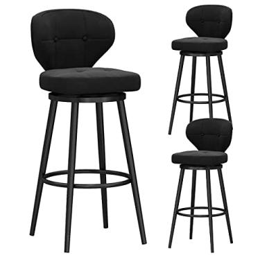 Imagem de Banquetas de bar com altura de bar, conjunto de 3 bancos de bar modernos, cadeiras de bar de veludo com encosto de cozinha, bancos de ilha para casa, bar, sala de jantar