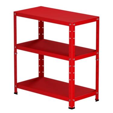 Imagem de Armário Estante de Aço Compacto com 3 Prateleiras Reforçadas 65x60x30cm Organizador Multiuso para Cozinha Quarto Escritório(Vermelho)