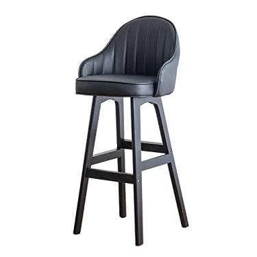 Imagem de Banquetas de bar modernas e elegantes, banquetas de bar rústicas com encosto e apoio para os pés, conjunto de 1 cadeiras de banco de bar de cozinha, assento estofado de couro PU, pernas de madeira