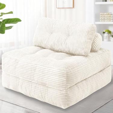 Imagem de SIMFLAG Sofá-cama dobrável 4 em 1, sofá-cama conversível com travesseiro tufado nas costas para lounge, sofá-cama confortável com veludo cotelê clássico, colchão de espuma viscoelástica futon para