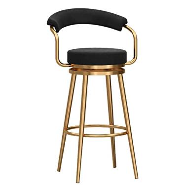 Imagem de Bancos de bar de veludo com altura de balcão com encosto e apoio para os pés, cadeiras de bar estofadas, bancos de bar modernos para cozinha e ilha, pernas douradas pretas