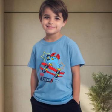 Imagem de Camiseta Infantil de Crianca Pinguim De Skate - Hard Seven, Azul, Turq