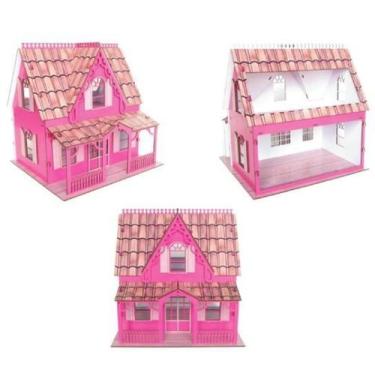 Imagem de Casinha Boneca  rosa colorida Corte Laser mdf - leoartesanato