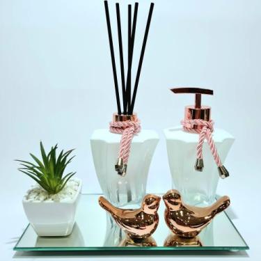 Imagem de Kit Lavabo Luxo suculenta, Difusor, Saboneteira, Bandeja Espelhada - R