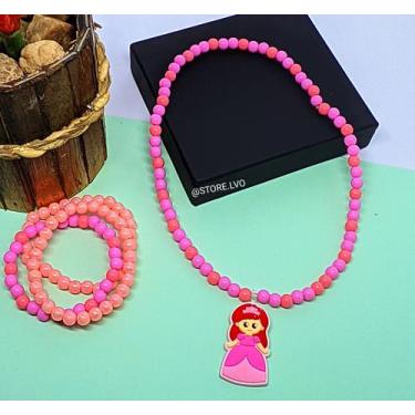 Imagem de Kit Conjunto Colar e Pulseiras Infantil Menina Miçangas Pérolas Colori