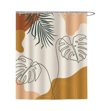 Imagem de Cortina De Chuveiro Moderna Minimalista Geométrica Com Estampa De Folh