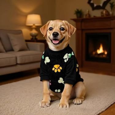 Imagem de Lindo suéter de cachorrinho de inverno quente roupas de cachorro com estampa de pata e padrões ósseos - jaqueta aconchegante pulôver com capuz (preto, médio)