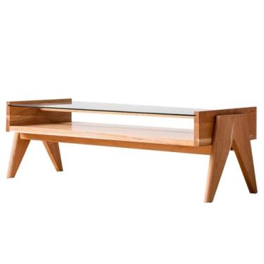 Imagem de Mesa central de madeira maciça mesa de centro de madeira de cerejeira nórdica sala de estar mesa de chá retangular simples mesa de café retrô mesa de quarto