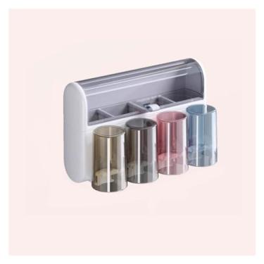 Imagem de Suporte de escova de dentes Suporte de escova de dentes montado na parede Rack de armazenamento de cosméticos para banheiro com tampa Suporte de pasta de dente sem perfuração Rack de armazenamento de