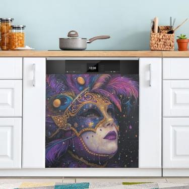 Imagem de ATTX Máscara Mardi Gras capa magnética para lava-louças | Adesivo decorativo de eletrodomésticos de 58,4 cm x 66 cm para armários domésticos e eletrodomésticos (85)