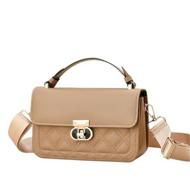 Imagem de CHENXIAOHONG Bolsa Feminina Transversal de Couro Sintético | Bolsa Feminina Casual Estilo Elegante | Bolsa Tiracolo com Alça Larga para Dia a Dia(Cáqui)