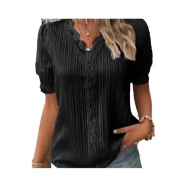 Imagem de Blusa Feminina plus Size Com Decote Em V E Mangas Vazadas, Verão, Sexy