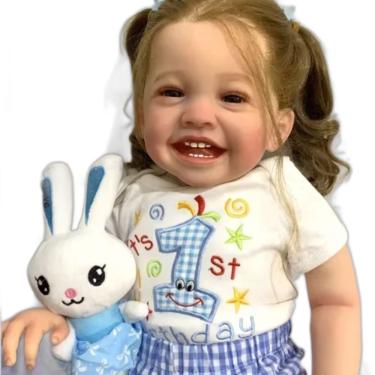 Imagem de Bebe Reborn Menina Sorridente Corpo De Pano Macio Cabelo Implantado Fio A Fio