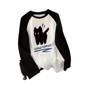 Imagem de Camiseta Feminina De Manga Longa Com Design De Gato Preto, Casual, Dec
