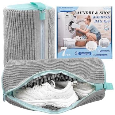 Imagem de Kit de bolsa 3 em 1 para máquina de lavar roupa e sapato: bolsa de sapatos de lavanderia para lavadora e secadora, bolsa reutilizável de limpeza de sapatos para tênis, zíper autotravante e microfibra