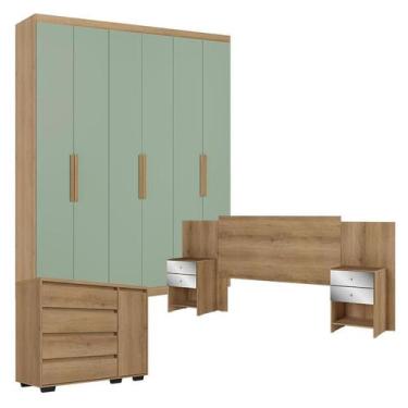Imagem de Guarda Roupa Casal Milan 6 Portas Capuccino Menta com Cômoda com Porta