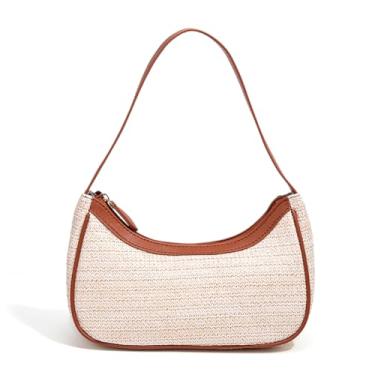 Imagem de Dreubea Bolsa feminina de tecido nas axilas, leve, de palha, transversal, alça superior, bege