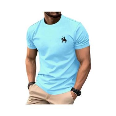 Imagem de Camiseta Masculina De Verão Em Algodão Com Estampa De Cavaleiro, Casua