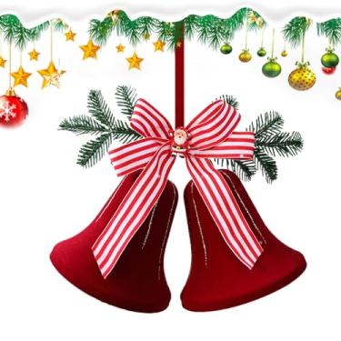 Imagem de Enfeites de sino para árvore de Natal | Decoração de feriado flocada, enfeite de Natal pendurado - para porta da frente guirlanda de escritório, , peitoril de janela, cornija de parede, jardim