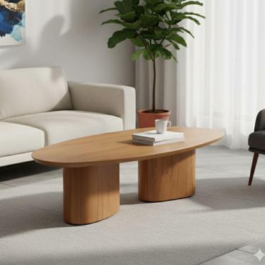 Imagem de Mesa De Centro Redonda Para Sala De Estar 120x35cm Ecos Base Madeira Maciça Mel