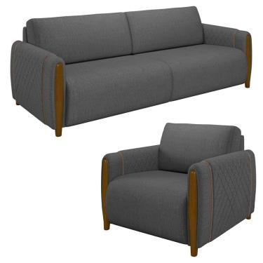Imagem de Conjunto Sofá 3 Lugares 223cm E Poltrona 98cm Amaranto M22 Linho Cinza Escuro - Mpozenato