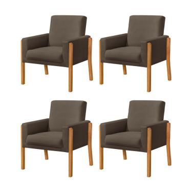 Imagem de Kit 4 Poltronas Sala De Espera Pés Em Madeira Santorini Veludo Marrom - Marrom