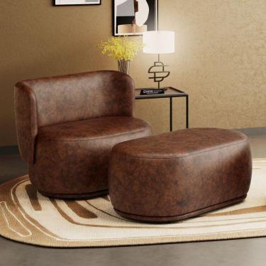 Imagem de Namoradeira Com Puff Orgânico Molly 02 Lugares Couríssimo Whisky - Desk Design Cor Whisky