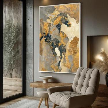 Imagem de Quadro Decorativo com Moldura Cavalo Dourado para Sala, Quarto e Escri