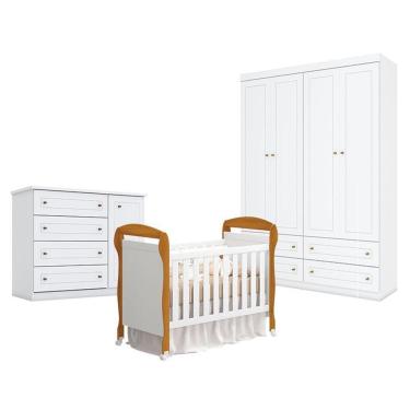 Imagem de Quarto De Bebê Americano 4 Portas Com Berço Danny Branco Acetinado Savana Reller - Henn.
