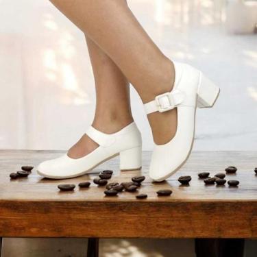 Imagem de Sapato Feminino Boneca com Fivela e Salto Bloco Salto Grosso Delicado 