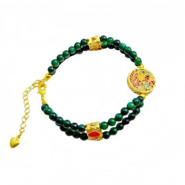 Imagem de Pulseira feminina elegante de jade de dupla camada em estilo chinês - 