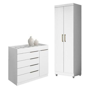 Imagem de Cômoda Sapateira Sevilha 2004147 e Armário Multiuso 2000191 Branco Tx 