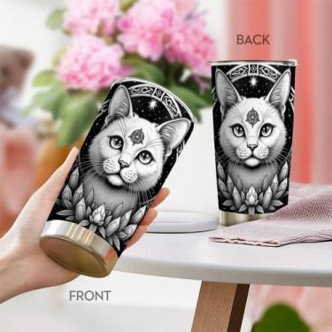 Imagem de Caneca de viagem Oasisdream Tumbler 600 ml com estampa de gato