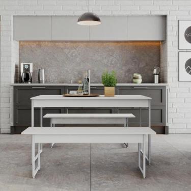 Imagem de Mesa de Jantar C/02 Bancos Tub 135cm Est.Branca - Metalig