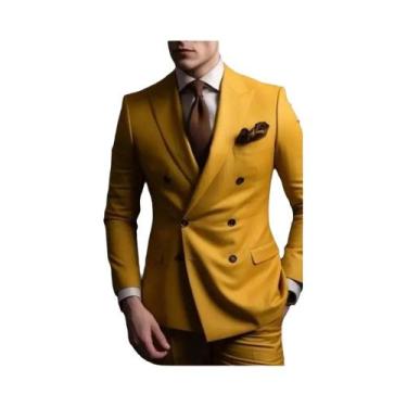 Imagem de Terno Masculino Laranja Formal De 2 Peças Com Botões Metálicos Para Ca
