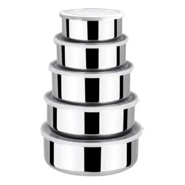 Imagem de Conjunto 5 Potes Herméticos Redondos Inox com Tampa - 250ml a 1200ml