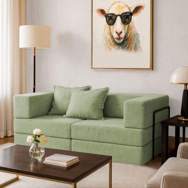 Imagem de Sofá Cama Modular 2 Lugares Mold Boucle Verde - Loja Sheep
