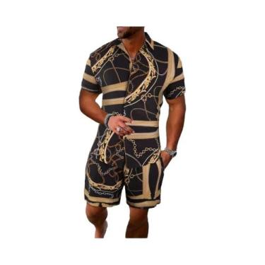 Imagem de Conjunto Vintage Masculino De 2 Peças Camisa De Manga Curta Com Botões