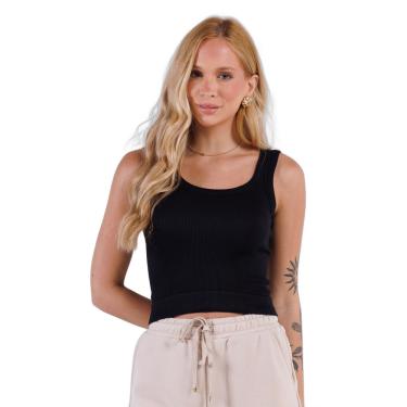 Imagem de Regata Cropped Altura Cós Sem Costura Canelada