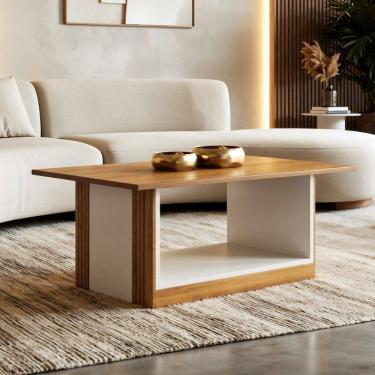 Imagem de Mesa de Centro com Tampo em Mdf Laqueado Pérola Cinamomo/Off White