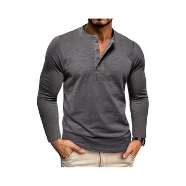 Imagem de Camiseta Masculina Slim Fit De Manga Longa Com Gola Henley, Respirável