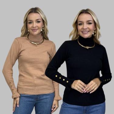 Imagem de Kit 2 Blusas Tricot Botão na Manga Moda Casual Inverno 2024 - SP/CXX, 