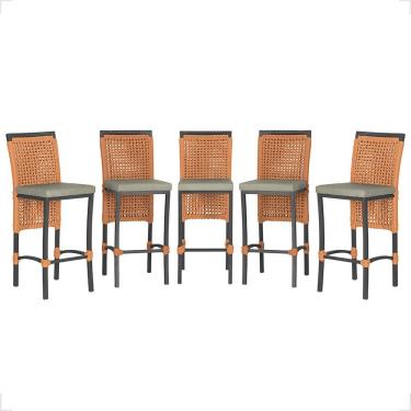 Imagem de 5 Banqueta Em Alumínio Roma Preta Corda Náutica Tecido 8 Terra Cota