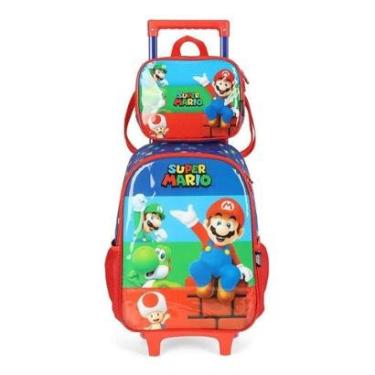 Imagem de Kit Mochila de Rodinha Lancheira Luxcel Super Mário Vermelho-Masculino