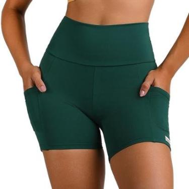 Imagem de Short Curto Fitness Suplex Verde Cós Alto Com Bolso Edição Copa-Feminino