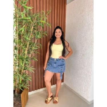 Imagem de Short Saia Jeans Cargo Curto Barra Feita Crisconf-Feminino