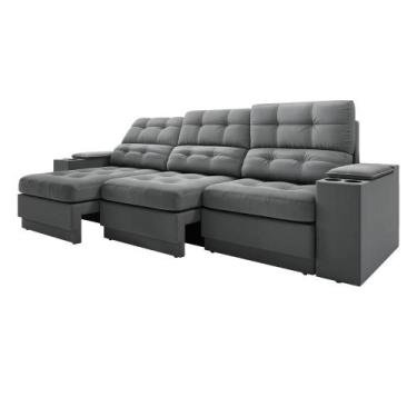 Imagem de Sofá com USB Retrátil e Reclinável Eureka 2,30m - Netsofas, Grafite