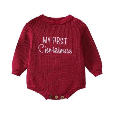 Imagem de Bebê natal camisola macacão carta bordado manga longa tripulação pesco