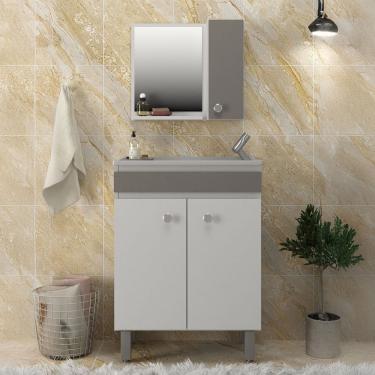 Imagem de Armário de Banheiro Palermo 3 Portas com Cuba Espelho e Pés 100% Mdf Cimento - Belizze...